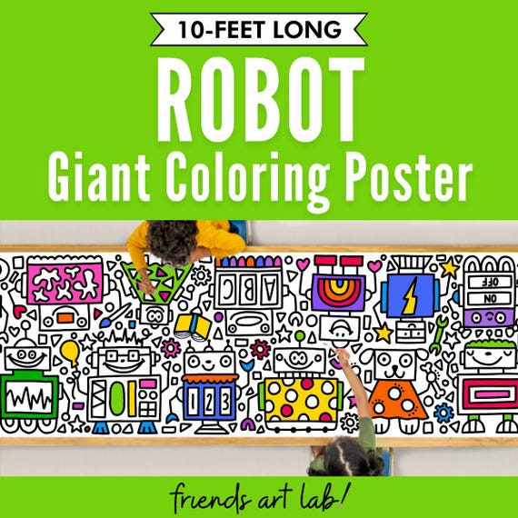 GIANT 10-Foot ROBOT Coloring Page Banner | Coloring Poster | Kids Coloring Activity | Space Coloring | Coloring Tablecloth | 30"x120" Inches