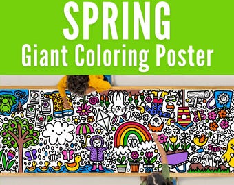 GIANT 10-Foot SPRING Coloring Page Banner | Coloring Poster | Kids Coloring Activity | Party Decor | Coloring Tablecloth | 30"x120" Inches