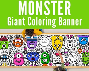 GIANT 10-Foot MONSTER Coloring Page Banner | Monster Party | Halloween Activities | Kids Halloween | Coloring Tablecloth |30"x120"inches