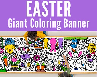 GIANT 10-Foot EASTER Coloring Page Banner | Coloring Poster | Easter Bunny Fun | Kids Coloring Activity | Coloring Tablecloth | 30"x120" In.