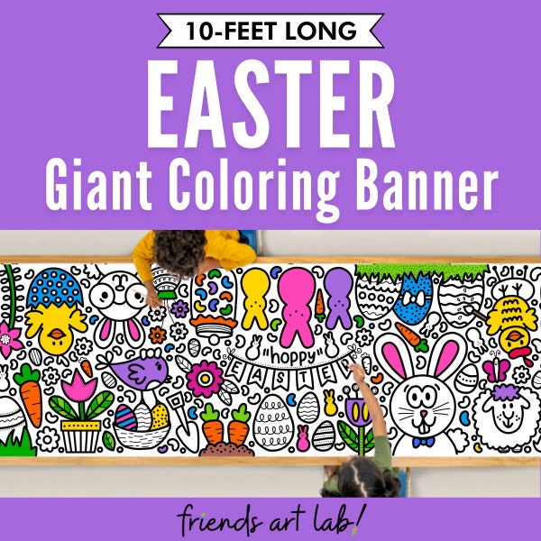 GIANT 10-Foot EASTER Coloring Page Banner | Coloring Poster | Easter Bunny Fun | Kids Coloring Activity | Coloring Tablecloth | 30"x120" In.