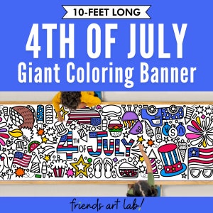 GIANT 10-Foot 4th of JULY Coloring Page Banner | Coloring Poster | 4th of July Fun | Kids Coloring Activity | Coloring Tablecloth|30"x120"In