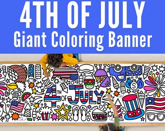 GIANT 10-Foot 4th of JULY Coloring Page Banner | Coloring Poster | 4th of July Fun | Kids Coloring Activity | Coloring Tablecloth|30"x120"In