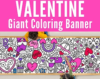 GIANT 10-Foot VALENTINE Coloring Page Banner | Coloring Poster | Valentine Party | Kids Coloring Activity | Coloring Tablecloth | 30"x120"In