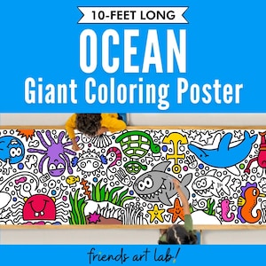 GIANT 10-Foot OCEAN Coloring Page Banner | Coloring Poster | Under The Sea | Kids Coloring Activity | Coloring Tablecloth | 30" x 120"Inches