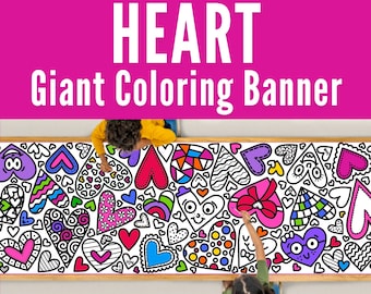 GIANT 10-Foot HEART Coloring Page Banner | Heart Activity & Decoration | Heart Tablecloth | Heart Craft | Heart Kids | 30"x120"inch