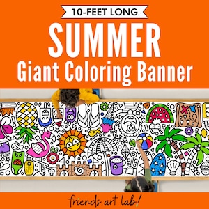 GIANT 10-Foot SUMMER Coloring Page Banner | Coloring Poster | Summertime | Kids Coloring Activity | Coloring Tablecloth | 30" x 120" Inches