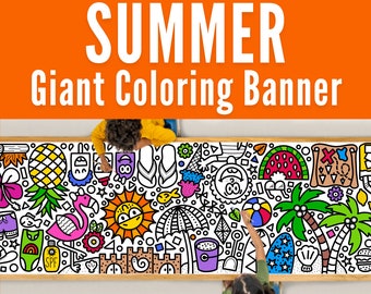 GIANT 10-Foot SUMMER Coloring Page Banner | Coloring Poster | Summertime | Kids Coloring Activity | Coloring Tablecloth | 30" x 120" Inches