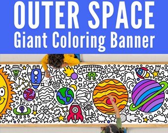 GIANT 10-Foot OUTER SPACE Coloring Page Banner | Coloring Poster | Solar System | Kids Coloring Activity | Coloring Tablecloth | 30"x120" In