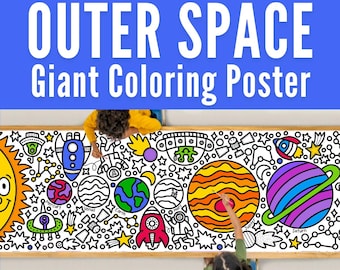 GIANT 10-Foot OUTER SPACE Coloring Page Banner | Coloring Poster | Solar System | Kids Coloring Activity | Coloring Tablecloth | 30"x120" In