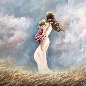 Mother Daughter Art, cloud print, mom with child painting print