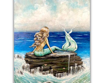 Mermaid Art Illustration Print made from a painting