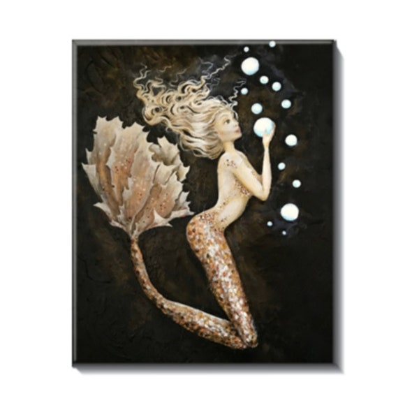 Mermaid black and gold ceramic tile backsplash coastal decor