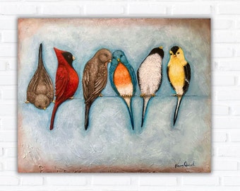 birds on a wire print, different types of species back yard feathered friends wall art