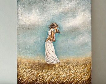 Mother Daughter Original Painting, Textured Canvas Art, New Mom
