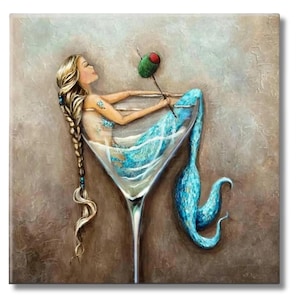 Mermaid in a martini glass ceramic tile backsplash or home decor