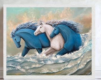 Horses in Ocean Wave Art Print
