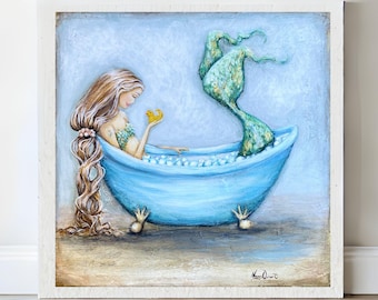 Mermaid in bathtub print, ocean bathroom art