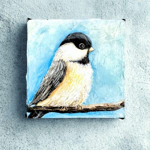 Mini Chickadee bird painting on canvas
