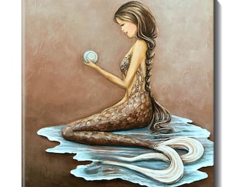 Mermaid ceramic tile in neutral colors, beach house backsplash decor