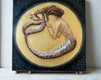 Mermaid moon original painting on canvas