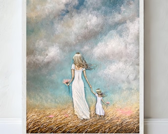Blonde mom and daughter art print