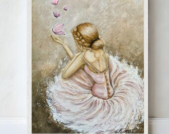 Ballerina dancer with butterflies art print