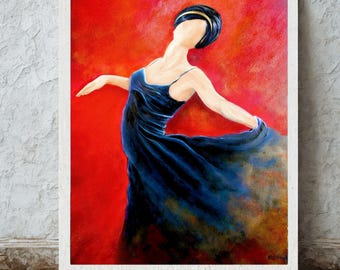 Woman Dancing Art Print: Original Painting Reproduction, Modern Femininity Wall Art