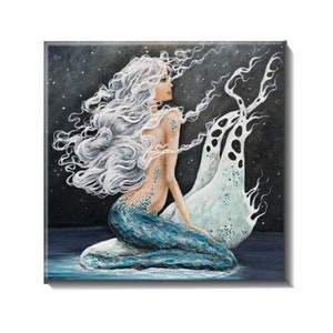 Mermaid tile, kitchen beach house decor, coastal mermaid backsplash art