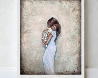 Mom holding baby, mother’s love art