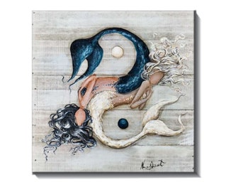 Yin and Yang mermaid ceramic tile, Coastal back splash, spiritual home decor