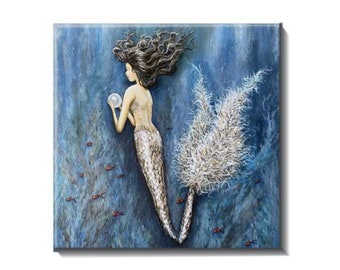 Mermaid decorative tile, navy blue bathroom decor, kitchen coastal backsplash