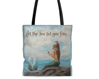 Gorgeous Mermaid Drawing Canvas Tote Selection of sizes available