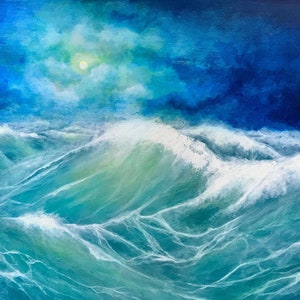 Ocean waves art, stormy seas painting print