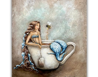 Mermaid in teacup coastal kitchen decor