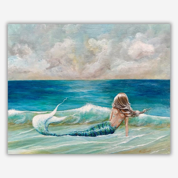 Mermaid Art Beach Painting Print Ocean Decor Etsy