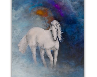 Surreal horse white stallion art fantasy mist print