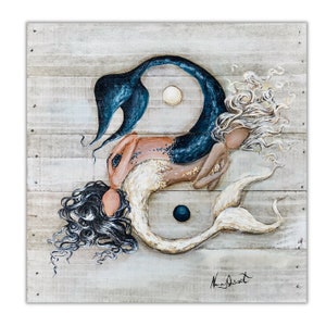 Yin and Yang mermaid art, Cooler Colors, zodiac coastal decor