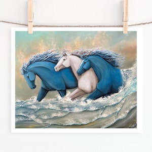 running horses in ocean wave coastal art print image 3