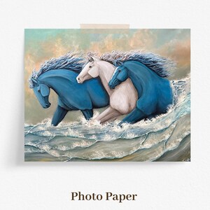 running horses in ocean wave coastal art print Photo Paper