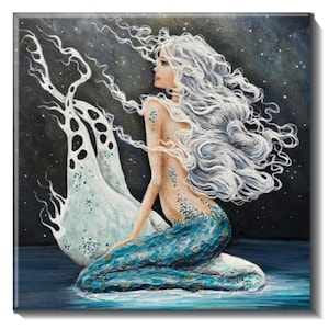 Celestial mermaid tile, coastal backsplash art