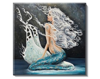 Celestial mermaid tile, coastal backsplash art