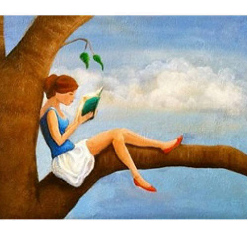 Woman reading Book artwork girl in tree girl reading Etsy