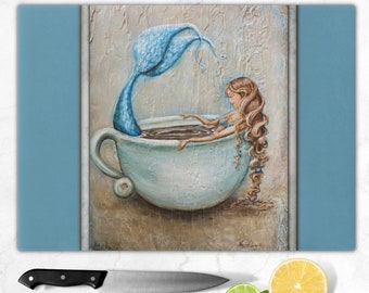 mermaid cutting board - coastal kitchen coffee humor - party cheese plate