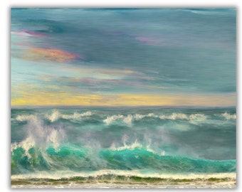 ocean sunset painting print beach wave art