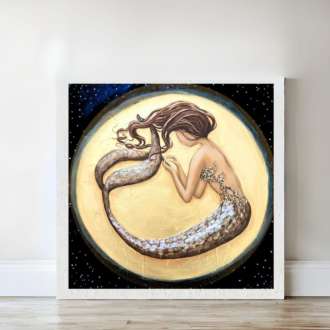 Mermaid Full Moon Art Print Painting Reproduction - Etsy