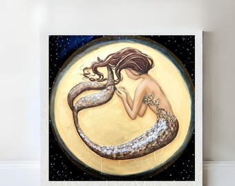 Mermaid full moon Art Print painting reproduction
