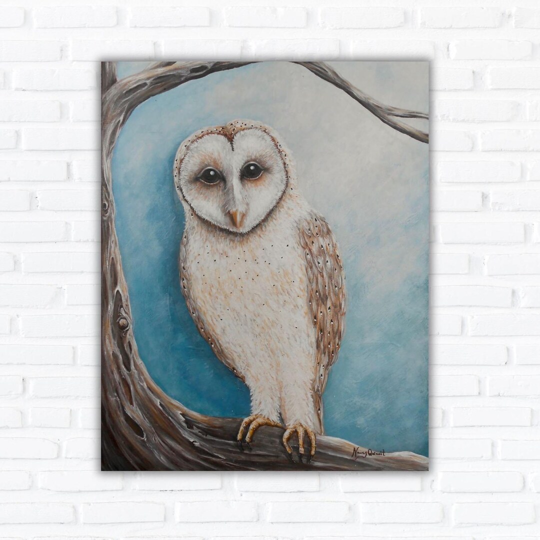 Barn Owl in Tree Art Print Made From Painting Etsy
