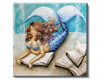 Mermaid reading tile, ceramic kitchen backsplash, bathroom decor