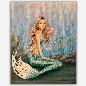 Beautiful mermaid art coastal fantasy print